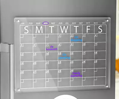 Acrylic Magnetic Dry Erase Board Calendar 16”x12” For Fridge 7 Markers • $19.99