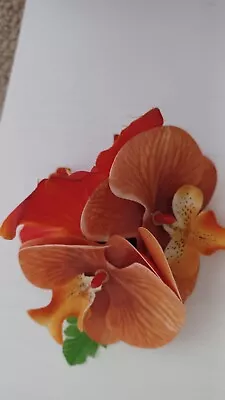 Hair Flower 50s Inspired Orange Orchid Lily  Rockabilly Hair Clip Vintage Tiki  • £15