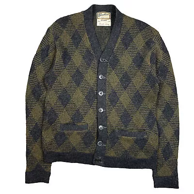 Vintage Brentwood Argyle V-Neck Long Sleeve Cardigan Green Sweater Mens Medium • $38.24