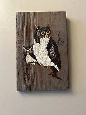 Angry Owl Painting On Reclaimed Wood Signed D. Fall Colors Dark Brown Vintage • $34
