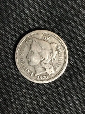 $6.50 • Buy 1870 Copper-Nickel 3 Cent Piece With A Flawed Planchet