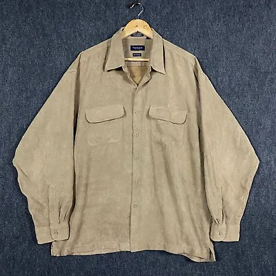 Van Heusen Mens Soft Suede Button Up Long Sleeve Shirt Tan XL • £20.08