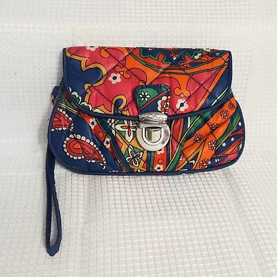Vera Bradley Puffy Wristlet Small Clutch Bag Clip Push Lock Orange Blue • $12
