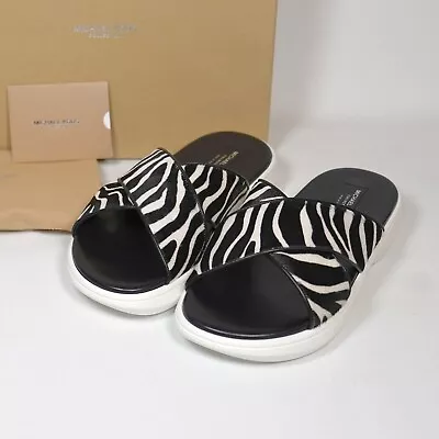 Michael Kors Collection Daphne Zebra Calf-Hair Slides Sandals US 6.5 • $68