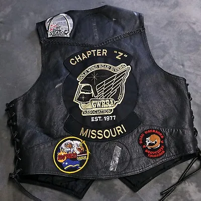 Vtg Patch St Louis Shadow Gold Wing Easy Riders Leather Motorcycle Vest XL • $68.98