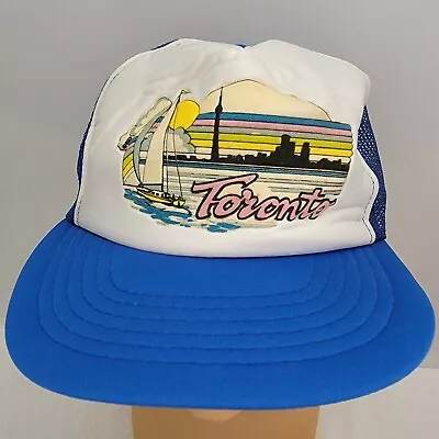 Vintage Toronto Canada Skyline Tourism Sailboat Trucker Snap Back Mesh Hat CN • $7.31