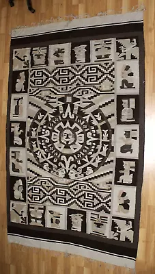 Vintage Hand Woven Aztec Warrior Native Rug / Wall Hanging Tapestry 120”x 72” • $375