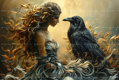 MORRIGAN AND RAVEN ART PRINT Witchy Gothic Poster Wall Decor Crow Pagan D296 • $7.95