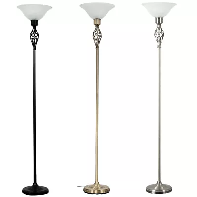 Traditional Barley Twist Floor Lamp Uplighter Standard Light Glass Shade Lounge • £39.99