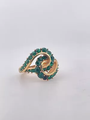 Vintage Crown TRIFARI Green Emerald Gold Tone Signed Ring Size 6.25 • $0.99