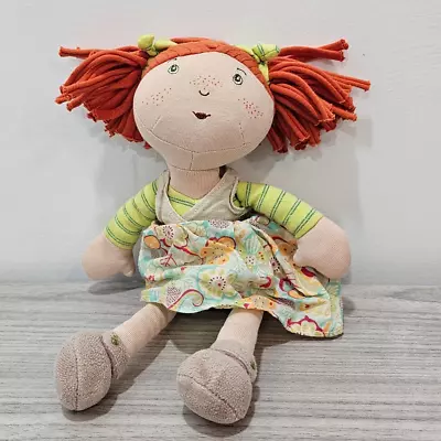 Moulin Roty Cloth Plush Doll Red Head Green Floral Dress Girls Play Ponytail • $24.99