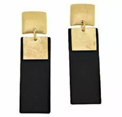 HSN Marla Wynne Gold-tone Black Rubber & Metal Linear Drop Earrings • $41.25