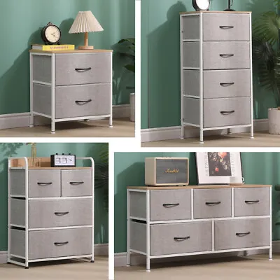 Fabric Bedside Cabinet Table Metal Frame Storage Unit Organiser Chest Of Drawers • £42.99