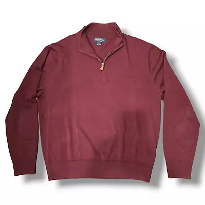 Brooks Brothers Sweater Pullover L Burgundy Tweed 1/4 Zip 100% Saxxon Wool • $30
