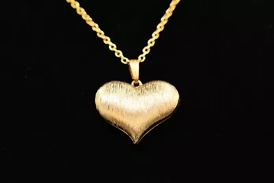 Vintage Heart Necklace Pendant Textured Brushed Gold Tone Chain NOS 1980s Bin1D • $23.96