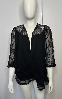 ZIMMERMANN | WOMENS LACE SILK BLOUSE TOP | BLACK | SIZE 0 Or AU 8 Or US 4 • $44.99