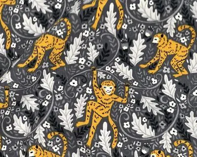 Monkeys Cotton Jersey Fabric On A Grey Background- Dressmaking Sewing Material • £5.95