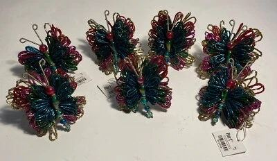 £54.44 • Buy Pier 1 Spring Glistening Garden Butterfly  Napkin Rings Set Of 7 Beautiful!