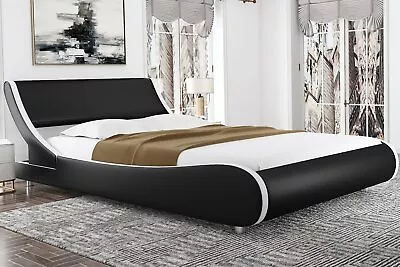 $309.99 • Buy Modern Low Profile Wave Like King Size Platform Bed Frame, Black & White