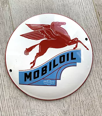 Vintage Mobiloil Pegasus Horse Gasoline Porcelain Gas Motor Oil Dome Sign • $68