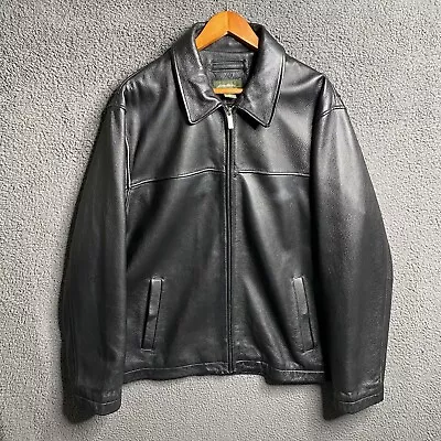 Eddie Bauer Vintage Mens Large Black Leather Bomber Jacket Biker • $80