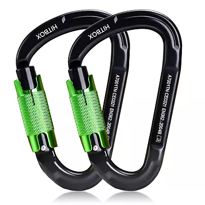 2 Pack  25KN Auto Locking Carabiner Clips Large Heavy Duty D-Rings For Climbing • $14.39