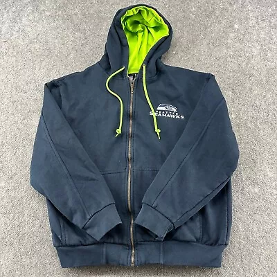 VINTAGE Seattle Seahawks Sweatshirt Mens Large Blue Full Zip Thermal Hoodie Y2K • $22.45