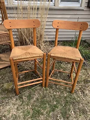 Vintage BORGE MOGENSEN Danish Oak Chairs Original Papercord Seating Stool - 2 • $300