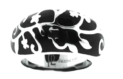 Stainless Steel Floral Vine Black Resin Ring Size-7 • $7.50