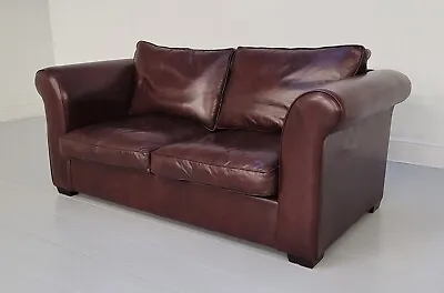 Mint Cond. Laura Ashley Burgess Sofa 191cm Chestnut Brown Leather RRP £1800+ • £797