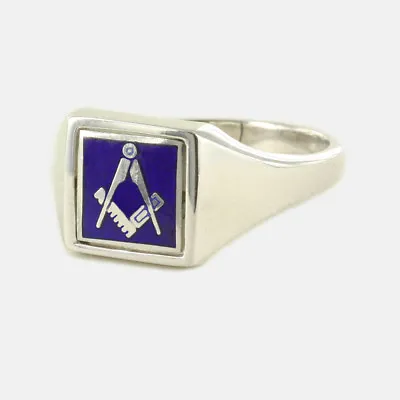 Blue Reversible Square Head Solid Silver Square And Compass Masonic Ring • £273.60
