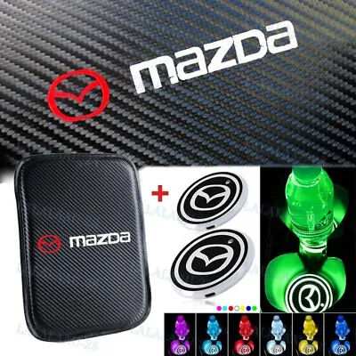 Embroidery For MAZDA Center Armrest Cushion Mat Pad Cover + LED Cup Coaster Set • $25.99