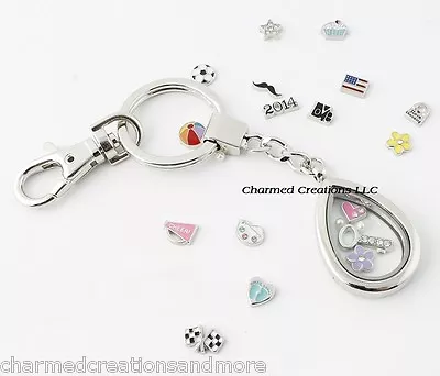 Plain Teardrop Floating Charm Memory Locket Key Chain With Lobster Dog Clasp • $15.50