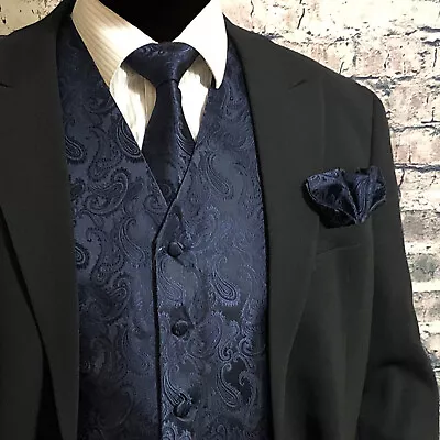 Classic Men Paisley Design Dress Vest And Neck Tie Hankie Set For Suit Or Tuxedo • $32.33