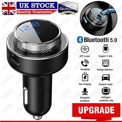 Bluetooth 5.0 Car FM Wireless Transmitter MP3 Charger USB Car Cigarette Lighter • £12.55