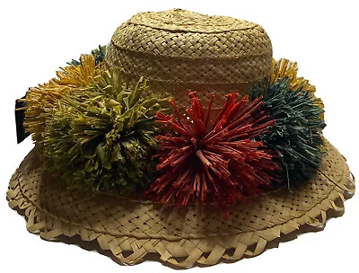 Vintage Hand Made Floral Embellishment Straw Hat Derby Church Easter Formal 20” • $20.99