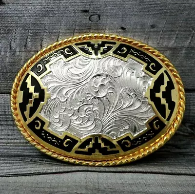 Western Southwestern Belt Buckle Cowboy Scroll Vintage Ivan Taiwan       .CVB294 • $24.99