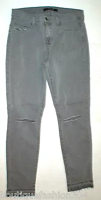 New Designer J Brand Jeans Womens 30 Twill Pants Skinny Silver Fox Destroyed Rip • $78.75