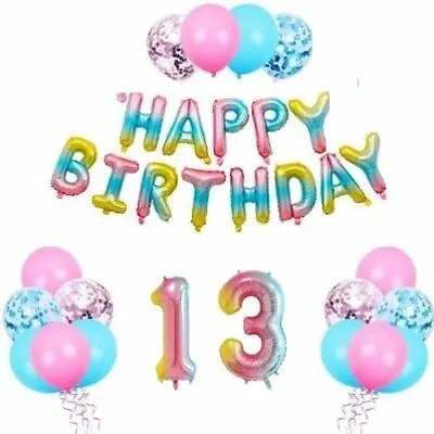 16  40  Rainbow Happy Birthday Multicoloured Number Letter Blue Pink Balloons UK • £6.99