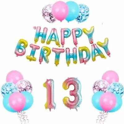 16  40  Rainbow Happy Birthday Multicoloured Number Letter Blue Pink Balloons UK • £6.99
