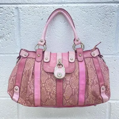 Pink Snake Y2k Handbag Faux Leather Shoulder Bag Reptile Tan Lock • £14.99