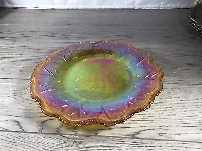 Vintage Marigold Carnival Glass Amber Iridescent Autumn Plate (9.75” Width) • $15.19