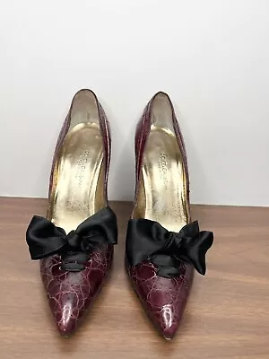 Dolce & Gabbana Wine Eel Skin And Alligator Pump With Satin Bow Toe Size 38 • £191.88