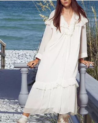 H&M Trend Conscious  Ivory Airy Maxi Boho  Flounced Chiffon Dress Size  L  • $46.99