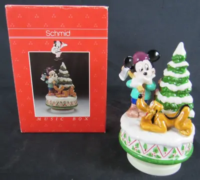 Schmid Disney Ceramic Mickey Mouse & Pluto Christmas Tree Music Box MIB WW424 • $26.95