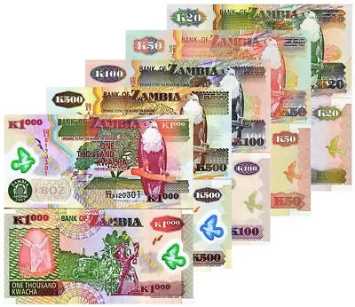 $5.99 • Buy Zambia 5 Note Set 20 50 100 500 1000 Kwacha Unc