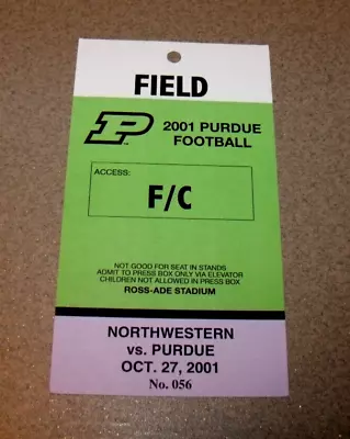 Purdue Boilermakers 10/27/2001 Football Media Press Pass Ticket Stub • $9.99