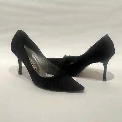 Manolo Blahnik Black Satin Pumps W Bow Size 38.5 • $139