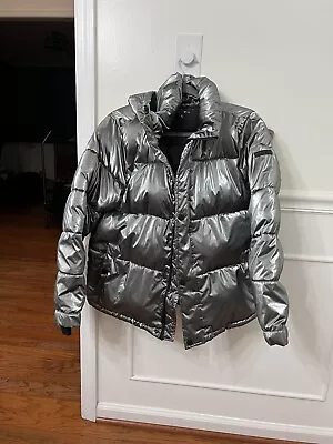 BCBG Paris Platinum Metallic Silver Grey Puffer Coat Size Large • $39.99