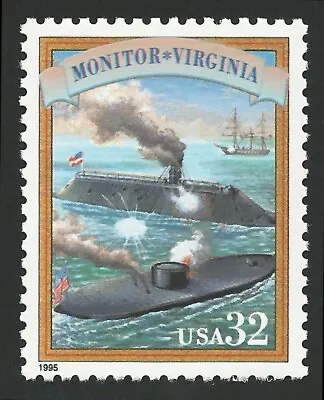 US Civil War Ironclad Ships USS Monitor & CSS Virginia USS Merrimack Stamp MINT! • $2.95